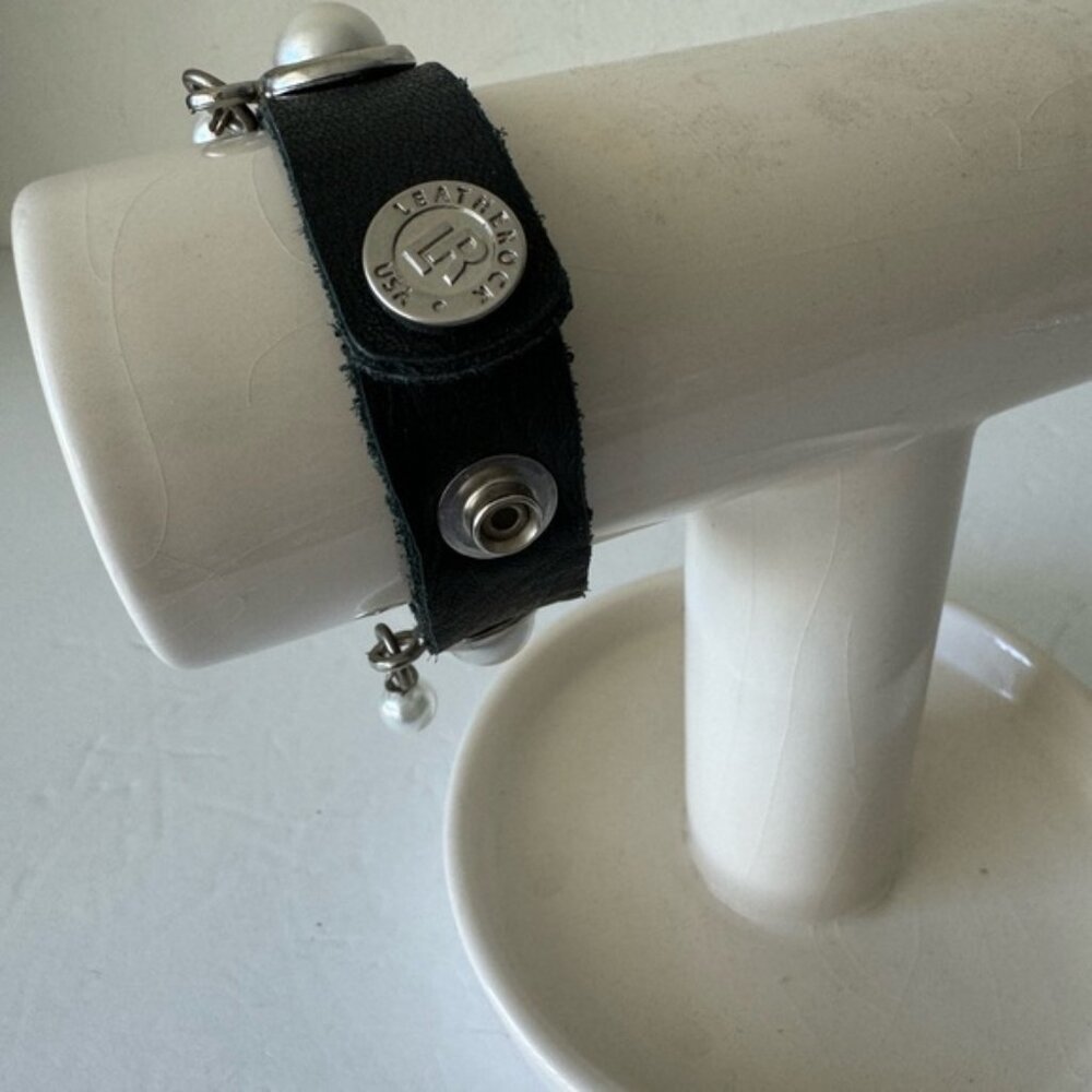 LEATHERROCK Bracelet LR Leather Genuine Leather W Faux Pearl Embellishment Black - Picture 14 of 16